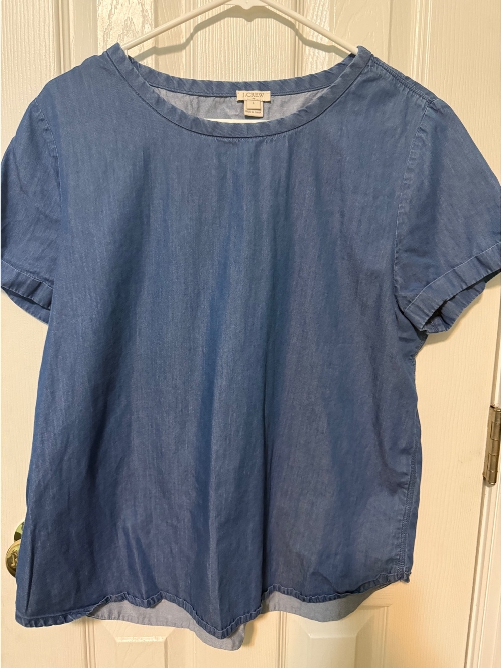 J.Crew Women's Blue Short Sleeve Denim Blouse Size Large